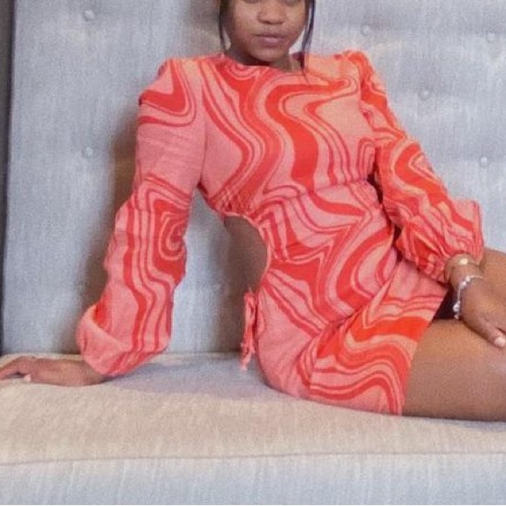 Red swirl cutout dress